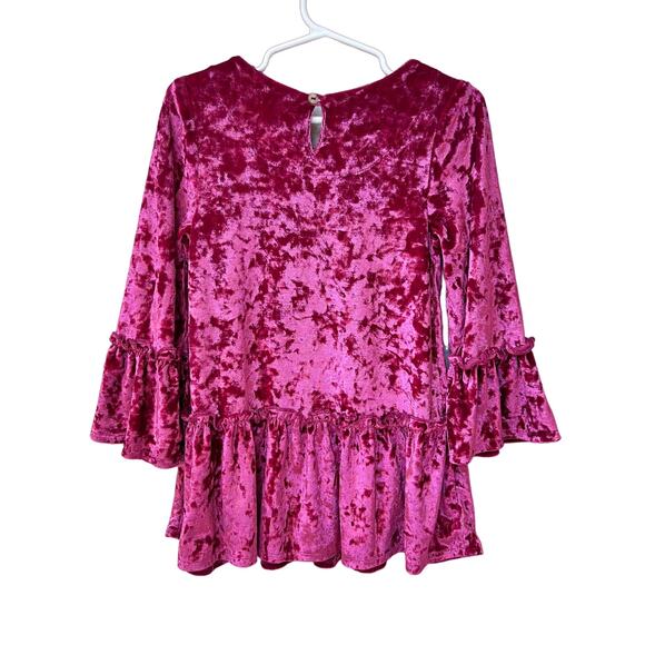Peek Dress Girls XS 2-3 Fuchsia Crushed Velvet Bell Sleeve Ruffle Holiday Party - Picture 2 of 6